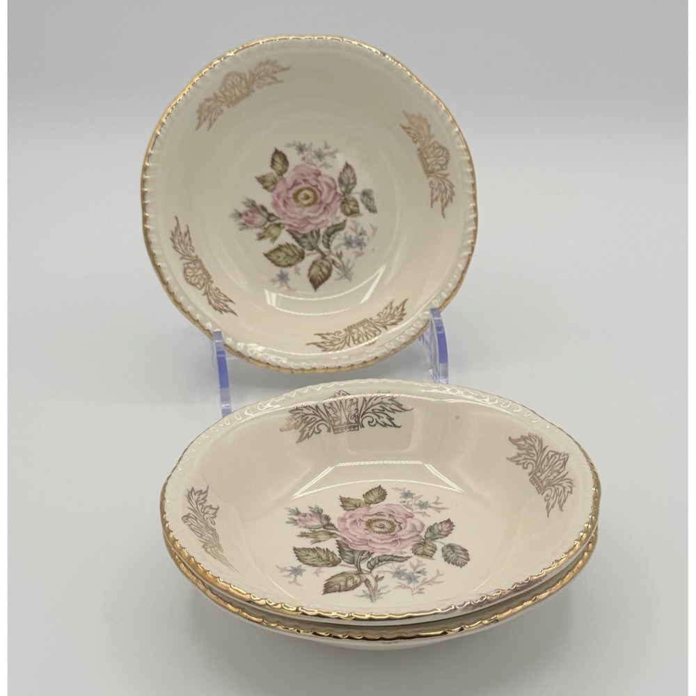 Homer Laughlin Queen Esther Berry Bowls Set 3 Pink Rose Gold Trim Cottagecore